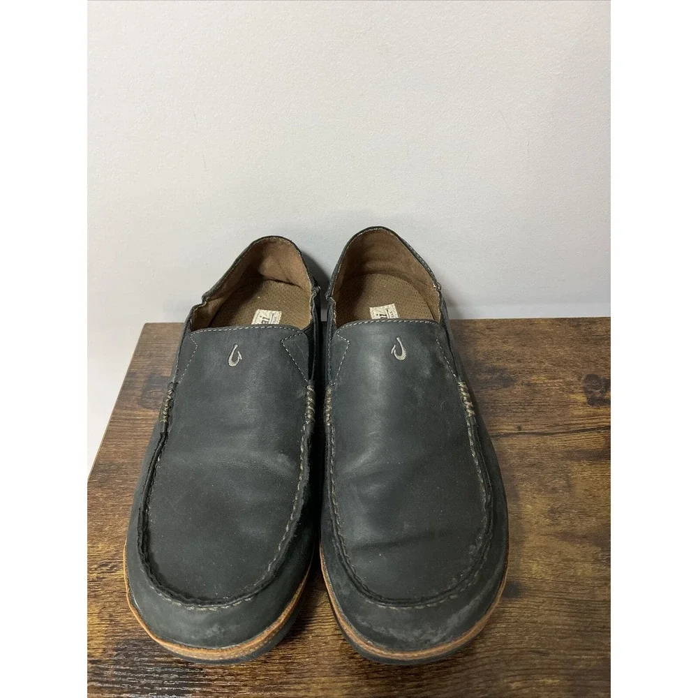 Olukai Mens Moloa Black Toffee Men’s Slip-On Leather‎ Shoes ~ Sz 11.5, 44.5